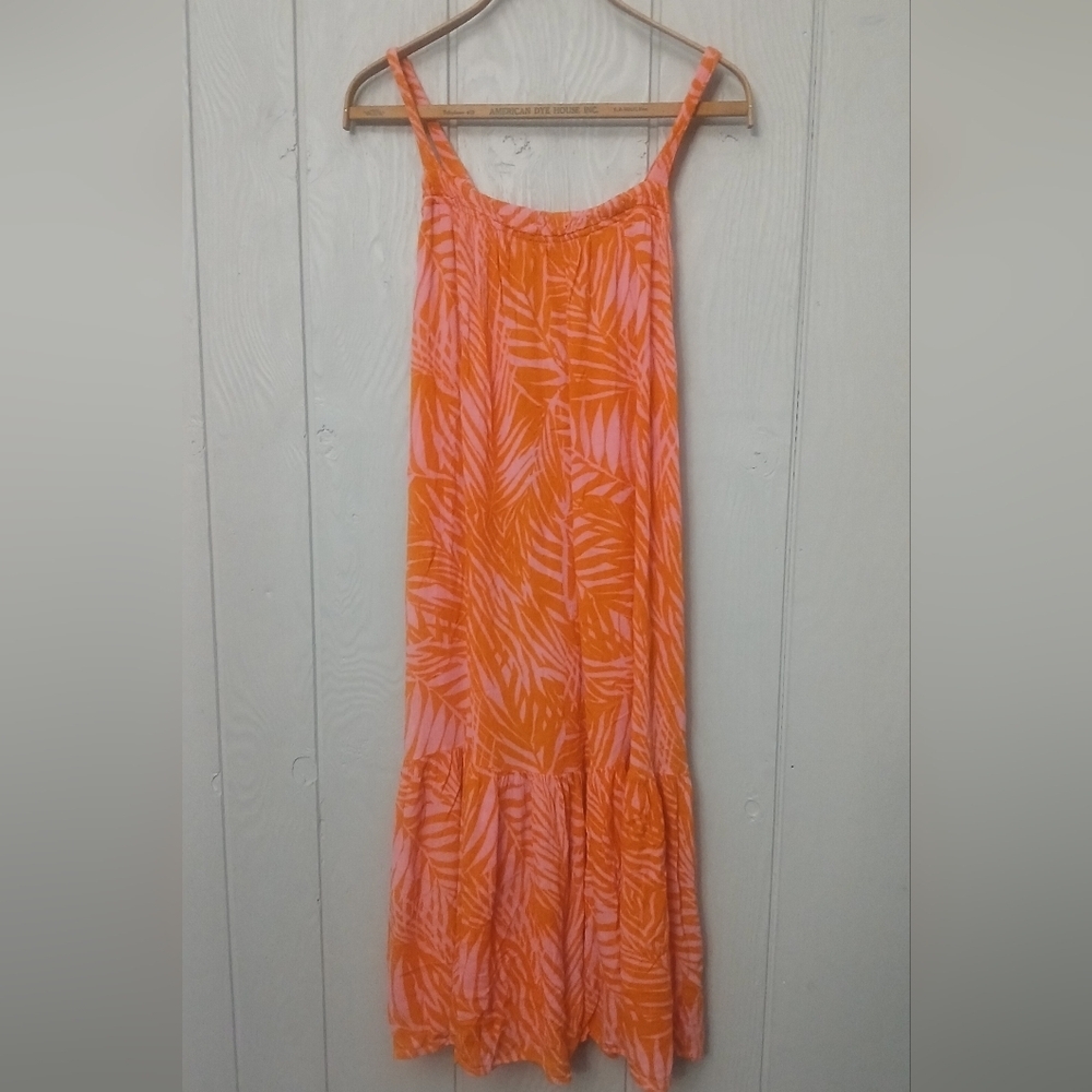 Women's Tropical Print Sundress in Orange and Pink